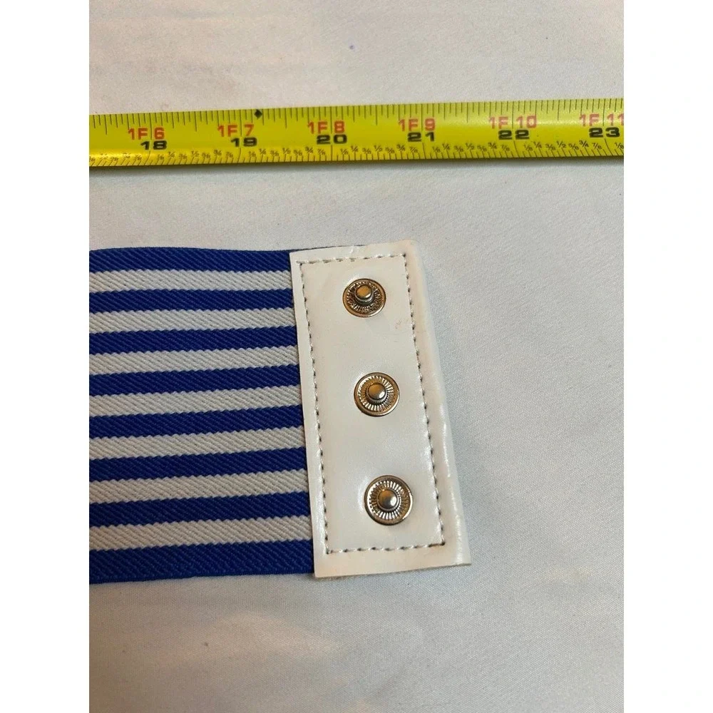 Waist Belt Blue White Nautical Stripe Stretch Cinch Euro Summer Cozy Coastal NWT